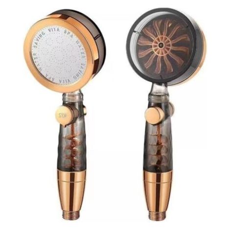 FENOPLASTICAPommeau de douche à trois vitesses réglables, pommeau de douche turbine avec bouton d'arrêt, doré (1/4)
