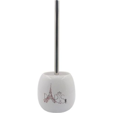 TRADE SHOP - Porta Scopino Bianco Decorato Scritta Paris Portascopino Accessorio Bagno 87038 - (1/2)