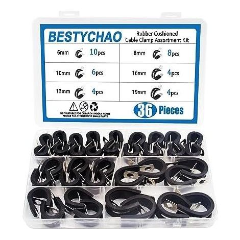Set mit 36 Edelstahl-Rohrschellen, 6 Größen, mm, 8 10 13 16 19 bis P verstärkte Gummischläuche, Kabel - (1/5)