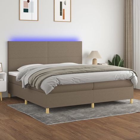 Sommier tapissier et matelas et LED Lit adulte Contemporain Taupe 200x200 cm Tissu 12402 (1/5)