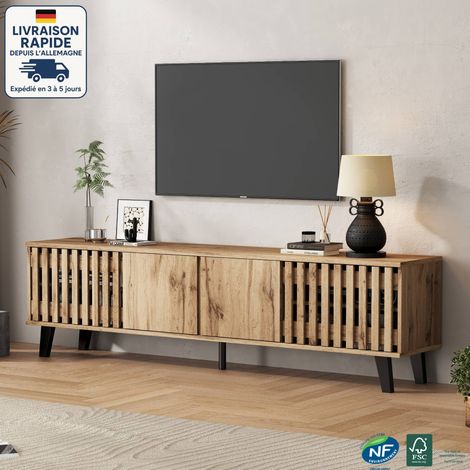 Mueble de TV - 180 x 40 x 55CM - 8 compartimentos de almacenamiento individuales - textura de madera natural - Madera certificada PEFC (1/5)