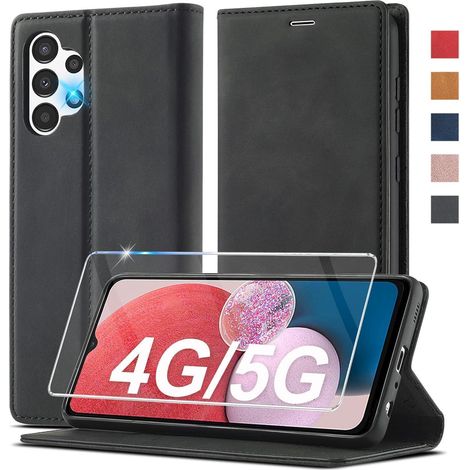 Coque portefeuille en cuir pour Samsung Galaxy A13 5G/A04S avec béquille et porte-cartes noir (1/5)