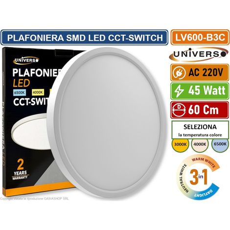 UNIVERSO LV-600-B3C PLAFONIERA ULTRA SLIM SMD LED 45W ROTONDA 60CM IP40 COLORE BIANCO CCT 3 IN 1 CAMBIA COLORE LUCE (1/5)