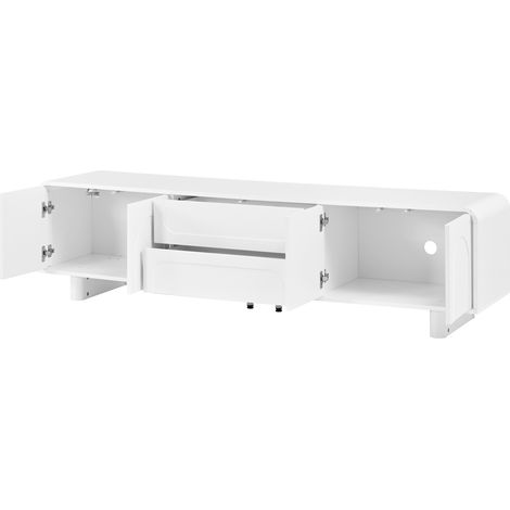 Meuble TV moderne blanc 180 x 40 x 46 cm en MDF et panneaux de particules avec portes et tiroirs (1/5)