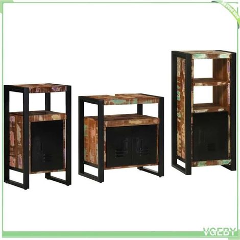 Ensemble de mobilier de salle de bain 3 pcs - 7291712428012 - Bois recyclé solide - Portes en bois massif - Style industriel (1/5)