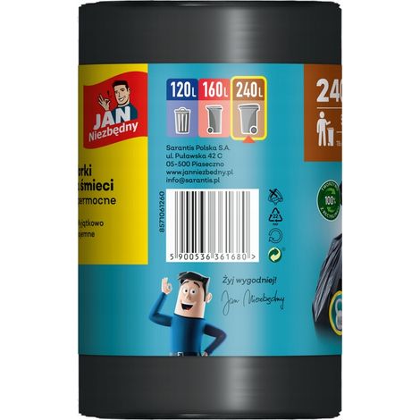 Sacchi per la spazzatura Jan Niezbędny, super resistenti, capacità 240 L, 5 pezzi. (1/2)