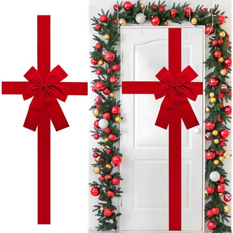 Große Rote Schleife,Große Schleife Weihnachten,Rote Schleifen Weihnachten,Organza Stoff Weihnachten,Riesenschleife Weihnachten, für Türen Fenstern Weihnachtsfeiern Erntedankfesten Hochzeiten (1/5)