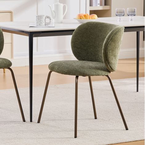 Chaise salle a manger chenille verte dossier incurve OKMYHOME (1/5)