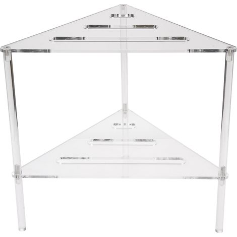 Estante esquinero de ducha de 2 niveles fabricado en acrílico, organizador de suelo hueco con soporte, para baño, dormitorio y cocina. (1/5)