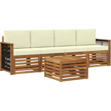 vidaXL Outdoor Sofa Set 5 pcs Natural and Cream Solid Acacia Wood (1/3)