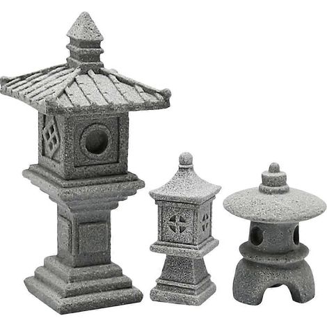 Ensemble de statues de pagode, tour, décoration de jardin zen, pagode miniature, bonsaï-12.00X5.50X5.50CM-Grey (1/4)