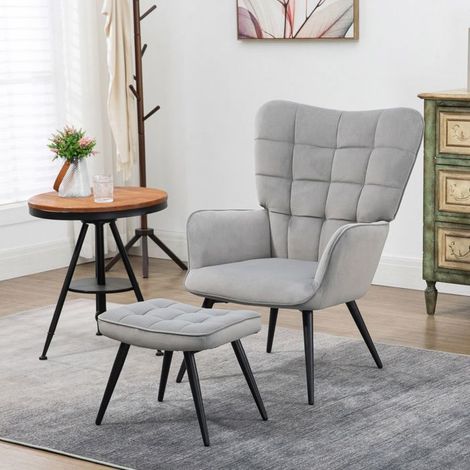 Chaise Repas repose-pieds fauteuil rembourré aspect velours gris clair capacité 120 kg (1/5)