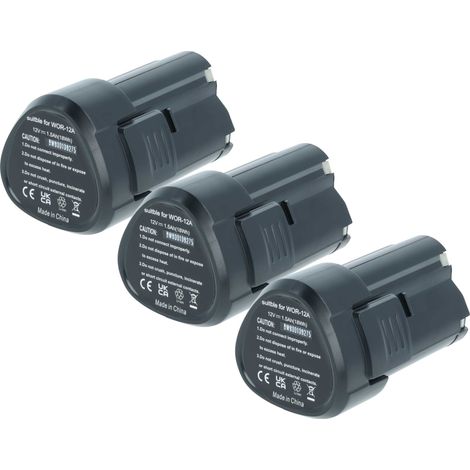 vhbw 3x Battery compatible with Worx WX673.M, WX677.7, WX677, WX673, WX673.3 Power Tools (1500 mAh, Li-Ion, 12 V)