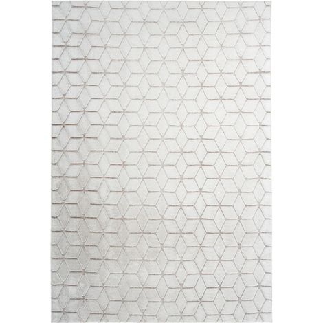 Tapis Shaggy Effet 3D "Vivica" Blanc & Taupe 80 x 150 cm (1/4)