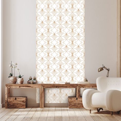 Papier peint intissé pré-encollé - MOTIF ART DÉCO GÉOMÉTRIQUE BLANC - 1 rouleau de 300x60cm (1/5)