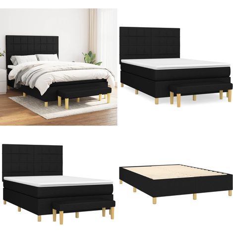 Sommier à lattes de lit avec matelas Noir 140x190 cm Tissu - Lit Double - Lit Plateforme - Matelas Ferme - Literie - Chambre À Coucher - Home & Living (1/5)