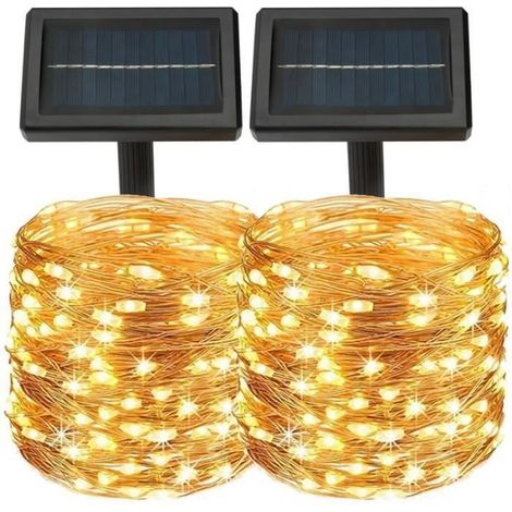 TuseRxln 2er-Pack Solar-Lichterketten, 200 LEDs, wasserdichte Außenbeleuchtung