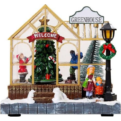 Maisonnette De Noël - Ornament Lumineux Avec Musique Et Arbre Tournant - Décoration De Village Animée - 14 X 9 X 13 Cm - 1 Pièce (1/5)