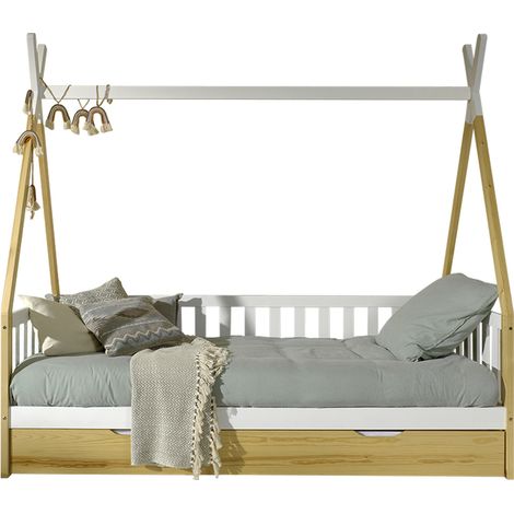 Lit tipi barrière 90x200 sommier et tiroir inclus Vipack - Bois (1/5)