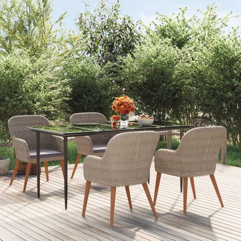 Lot de 5 Ensemble à manger de jardin avec coussins,Ensemble table et chaise,Mobilier de salle à manger Marron HH49507 (1/5)