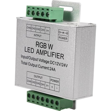 Amplificateur Signal RGBW 24A 4 Canaux Alimentation DC12-24V pour Ruban LED Boîtier Aluminium