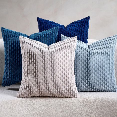 Housse Coussin Canape 40x40 Bleu Dégradé en Velours Côtelé, Lot de 4 Coussins Décoratifs Boheme pour Canapé, Salon et Chambre, Super Doux Housse de Coussin 40x40 (1/5)