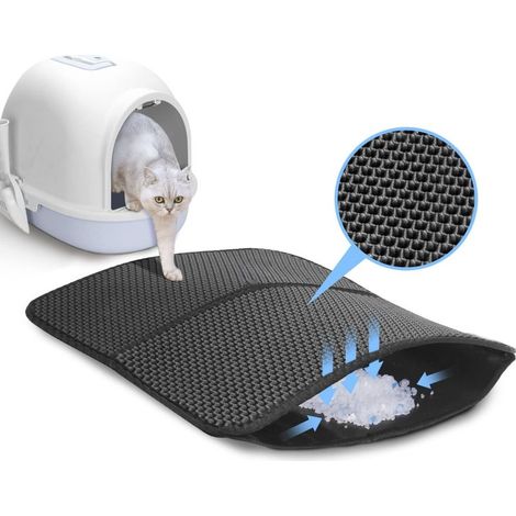 Tapis Litière Chat Pliable 60x45cm Bac à Litière pour Chats, Imperméable Non Toxique EVA, Double Couche en Nid d'abeille Design Non Slip Cat Litter Mat (1/5)
