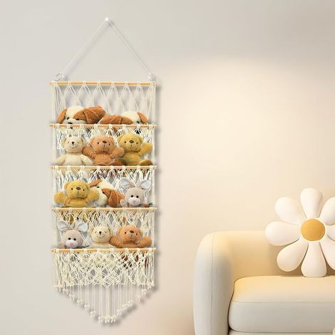 4-stöckiges, vertikales Mehrzweck-Aufbewahrungsregal für Kuscheltiere – Sicherer Hängeorganizer fürs Kinderzimmer (Beige) (1/5)