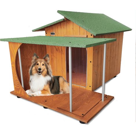 Cuccia in Legno per Cani da Esterno "Rinforzata" mod. Alpi con Veranda Tendina OMAGGIO MADE IN ITALY C - Setter 93x130xH80 Tendina OMAGGIO