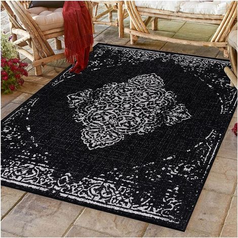 Tapis vintage noir plat intérieur et extérieur Marocco Noir 120x170 (1/5)
