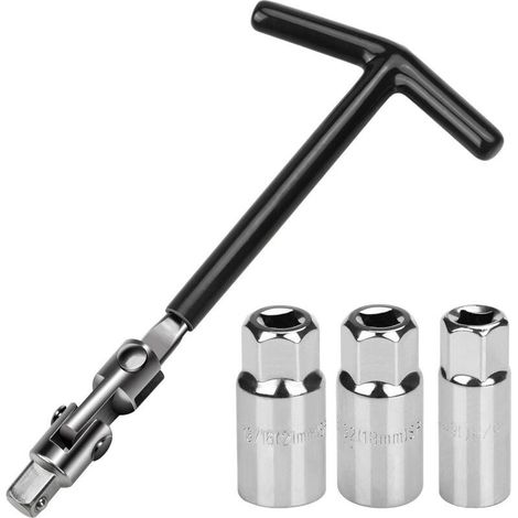 Jeu de 5 clés à bougie d'allumage 16/18/21 mm – Acier inoxydable – Angle de rotation réglable 720° – Pour espaces restreints (1/5)