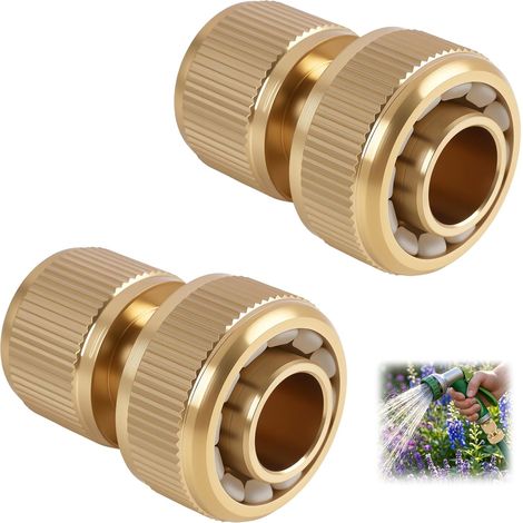 2PCS Connecteur de Tuyau d’Arrosage en Laiton de 19 mm (3/4") - Raccord Rapide et Antirouille pour le Jardin et Usage Domestique,pour Tuyaux de 15-19 mm - Pack Durable avec Installation Facile (1/5)