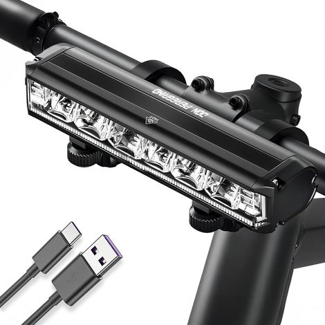 Aluminum Lumiere Velo Avant 1800 Lumens - 5 Modes avec Lumiere d'Avertissement de Jour, IP65 étanche, USB-C Rechargeable, Supports Doubles en Métal, (1/5)