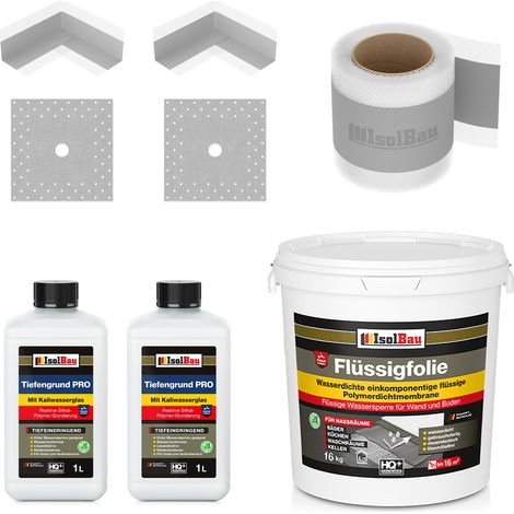 Dichtset Flüssigfolie 16kg Dusche Dichtfolie Bad Dichtband Dichtecke Tiefengrund (1/5)