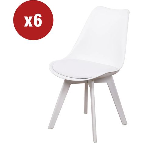 sedia da pranzo "kelly" bianca con gambe in legno in tinta 6 pezzi (1/4)