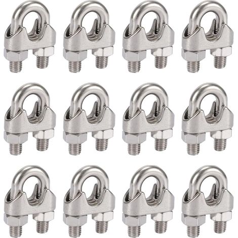 Lot de 12 serre câbles en acier inoxydable 304 de M5, avec clips duplex pour corde à linge, auvent et fixation