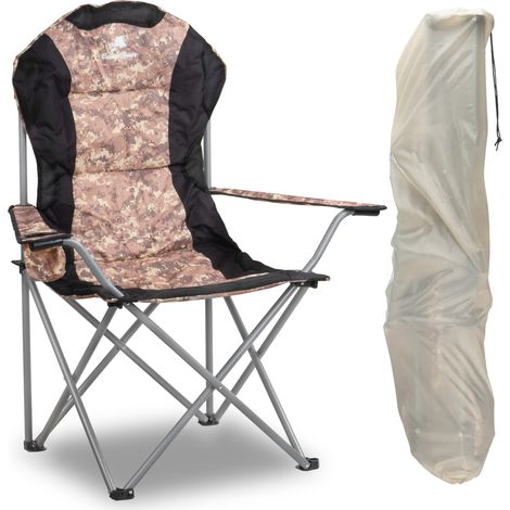 CampFeuer Campingstuhl Faltbar, Camouflage, Anglerstuhl mit Getränkehalter, Klappstuhl, Angelstuhl