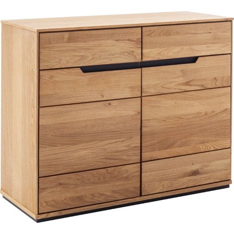 Commode de rangement 2 tiroirs et 2 portes coloris chêne sauvage - Longueur 103 x Profondeur 41 x Hauteur 82 cm (1/4)