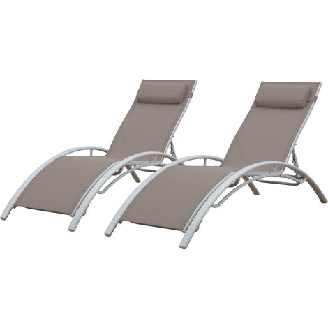 2er Set Sonnenliegen GALAPAGOS aus taupefarbenem Textilene - weißes Aluminium
