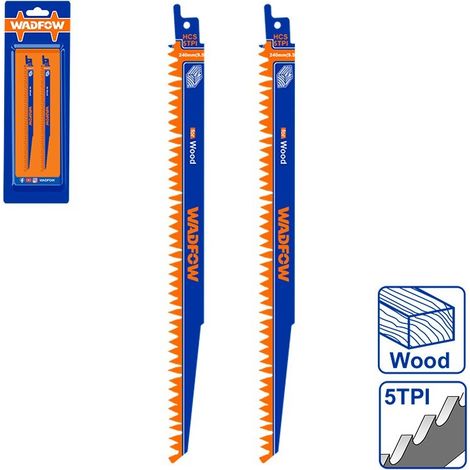 Lames de scie sabre WADFOW 240 mm 5DPP-HCS coupe bois 2 pièces (1/3)