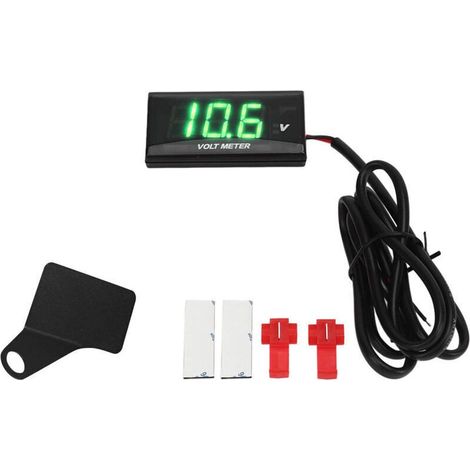 Voltmètre Universel LCD Moto Voltmètre Ultra Mince Etanche avec Support Gauche DC12V Vert (1/5)