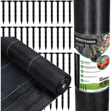 Tessuto agrotessile nero per diserbo e pacciamatura, 3,2 x 100 m, picchetti da 70 g. (1/5)
