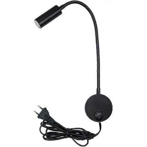 Lampe de chevet LED 3W avec col de cygne flexible, fixation murale, projecteur de tête de lit, prise et interrupteur marche/arrêt, idéale pour travailler, étudier ou exposer des œuvres d'art. (1/5)