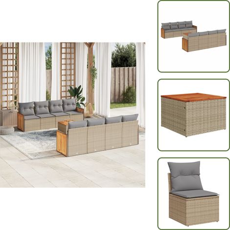 Salon de jardin avec coussins 9 pcs beige résine tressée - Ensemble Salon De Jardin - Meuble De Jardin - Mobilier Extérieur - Salon De Jardin Pliable - Chaise Longue (1/5)