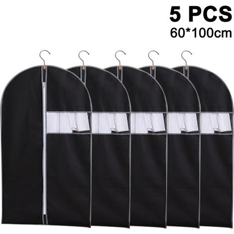5 housses de vêtements anti-poussière avec fenêtre transparente, en tissu non tissé, pour costume ou manteau de voyage (1/5)