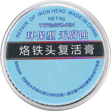 Pâte de flux de réparation pour panne de fer à souder, huile de soudure, nettoyante et réparatrice pour têtes de fer à souder oxydées (SFD 6 g). (1/5)