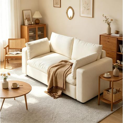 Sofá modular de 2 plazas 180x91x83 cm blanco, funda desenfundable, tela chenilla, MEUBLIV (1/5)