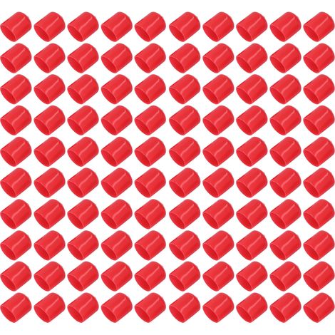 100 embouts de protection de filetage ronds et flexibles en PVC ignifugé, rouges, 15 mm (1/5)