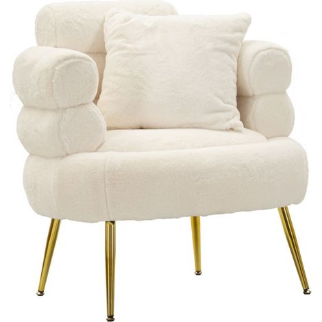 Fauteuil Imitation Fourrure "Soffy+" 85cm Blanc & Or (1/5)