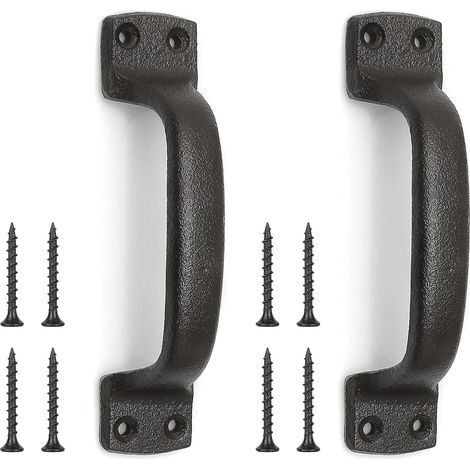 Lot de 2 poignées de porte de grange, 15,2 cm en fonte vieillie marron foncé pour portes de jardin en bois, abri de jardin (1/5)